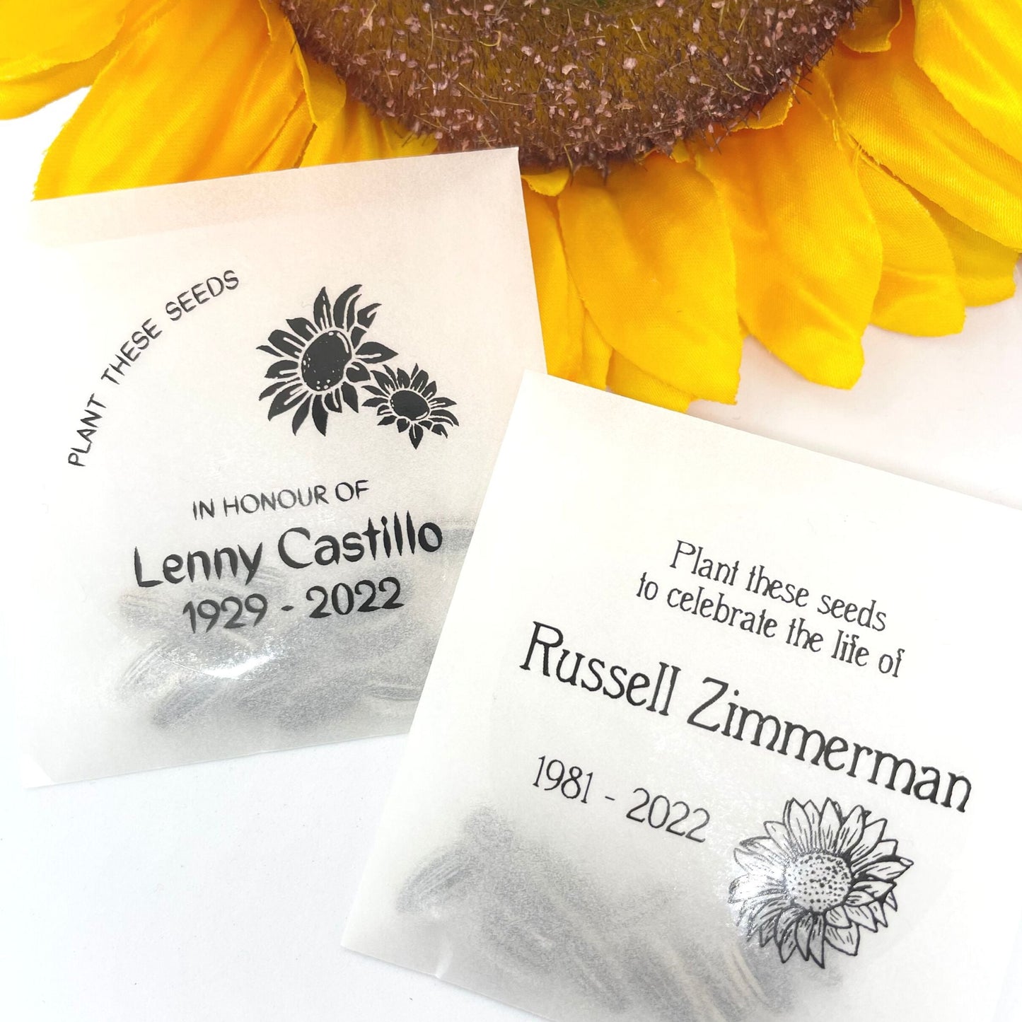 Sunflower Seed Funeral Thank You Favours For Guests